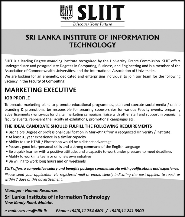 Marketing Executive - Sri Lanka Institute of Information Theology